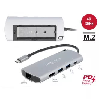  Delock USB Type-C  dokkoló állomás M.2 nyílással - 4K HDMI / USB / LAN / PD 3.0 (87767)