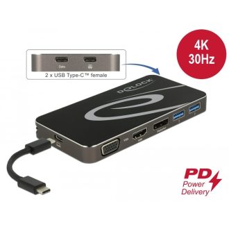   Delock USB Type-C  3.2 dokkolóállomás 4K HDMI DP / 1080p VGA, USB Hub és PD 3.0 (87773)