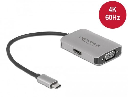 Delock Elosztó USB Type-C  csatlakozóval (DP alternatív mód támogatás) > 1 db HDMI + 1 db VGA csatla