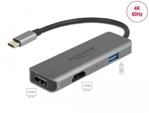 Delock USB Type-C  Dual HDMI adapter 4K 60 Hz és USB portokkal