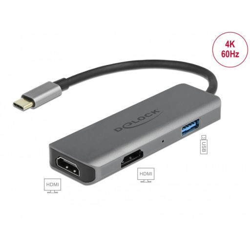 Delock USB Type-C  Dual HDMI adapter 4K 60 Hz és USB portokkal (87780)