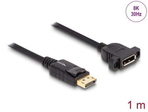 Delock DisplayPort 1.4 kábel 8K 30 Hz apa - anya 1 m panel-csatlakozójú fekete