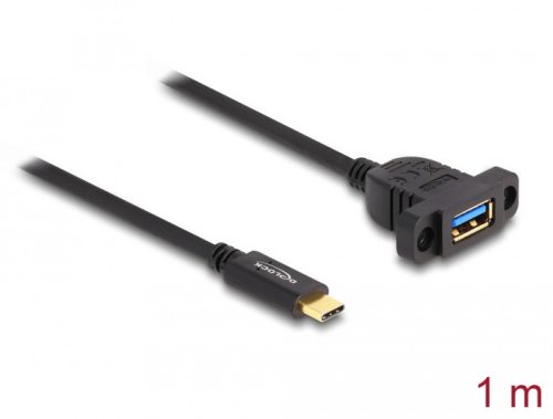 Delock SuperSpeed USB 10 Gbps (USB 3.2 Gen 2) USB Type-C  kábel apa   A-típusú USB anya 1 m panel-csatlakozójú fekete (87826)