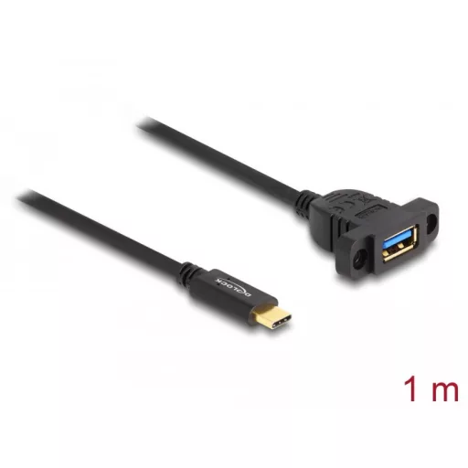 Delock SuperSpeed USB 10 Gbps (USB 3.2 Gen 2) USB Type-C  kábel apa   A-típusú USB anya 1 m panel-csatlakozójú fekete (87826)