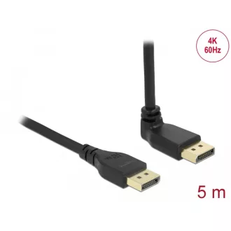   Delock DisplayPort 1.2 kábel egyenes csatlakozódugóval - csatlakozódugóval 90  ívelt felfelé 4K 60 Hz 5 m retesz nélküli (87827)