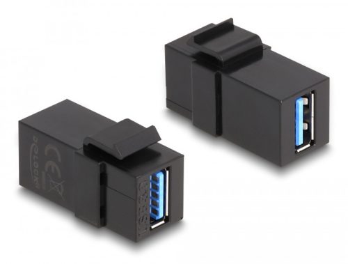 Delock Keystone modul, USB 3.0 A-csatlakozóhüvely > USB 3.0 A-csatlakozóhüvely, fekete (1:1) (87831)