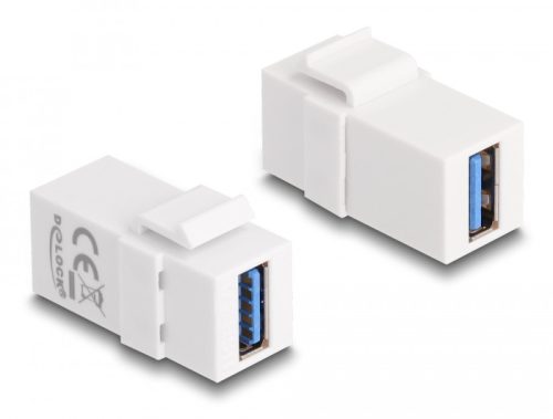 Delock Keystone modul, USB 3.0 A-csatlakozóhüvely > USB 3.0 A-csatlakozóhüvely fehér (1:1) (87832)