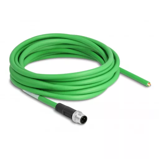 Delock Hálózati kábel M12 4 tűs D-kódú csavarozással nyitható huzalvéggel PVC borítás 5 m hosszú (87848)