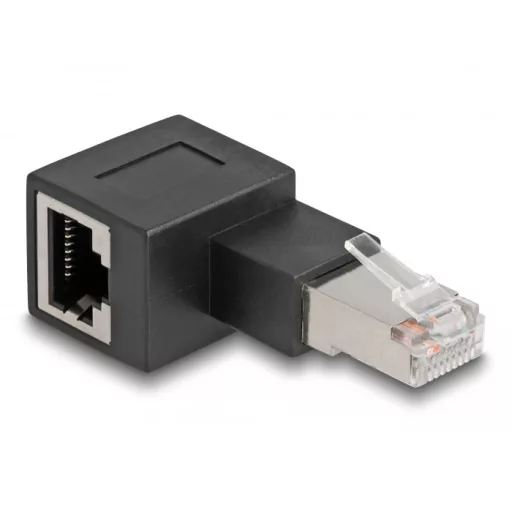 Delock RJ45 apa - RJ45 anya adapter Cat.6A 90  fokos szögben balra hajlítva (87863)