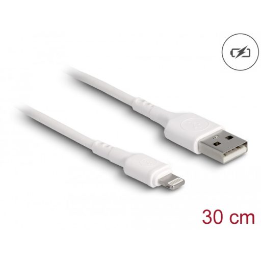 Delock USB töltő kábel iPhone , iPad , iPod  eszközökhöz fehér 30 cm (87866)