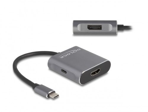 Delock USB Type-C  elosztó (DP Alt Mode) - 1 x HDMI + 1 x DisplayPort MST USB Type-C  PD-vel (87867)