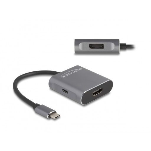 Delock USB Type-C  elosztó (DP Alt Mode) - 1 x HDMI + 1 x DisplayPort MST USB Type-C  PD-vel (87867)