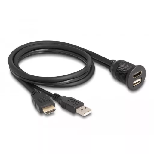 Delock HDMI-A kábel apa és A-típusú USB 2.0 apa - HDMI-A anya és A-típusú USB 2.0 anya 1m (87880)