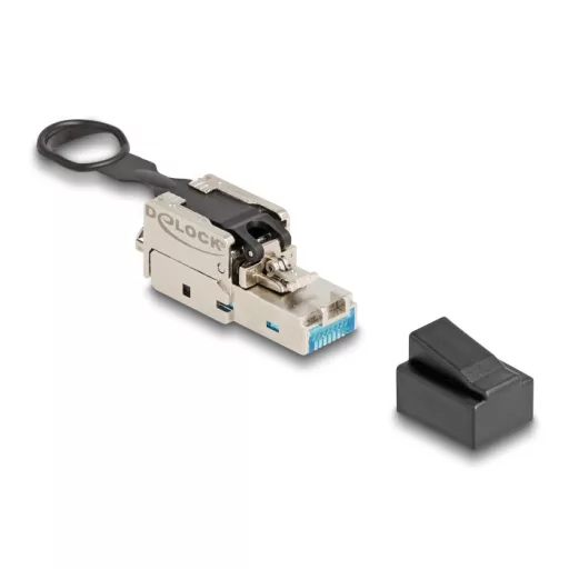 Delock RJ45 apa dugaszoló szerelvény Cat.6A lenyomva kihúzó kallantyúval szerszám nélkül szerelhető (87892)