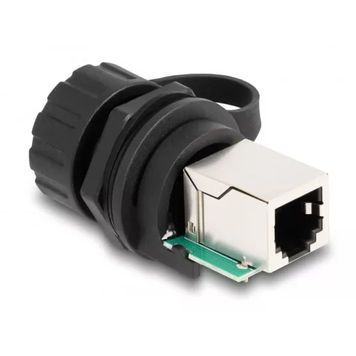 Delock Kábel konnektor RJ12 anya - RJ12 anya beszereléshez IP68 védő kupakkal por és vízhatlan, fekete színű (87953)