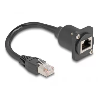   Delock D-típusú RJ45 kábel apa   anya Cat.5e fekete, 20 cm (87964)