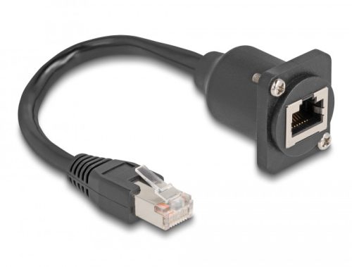 Delock D-típusú RJ45 kábel apa   anya Cat.5e fekete, 20 cm (87964)
