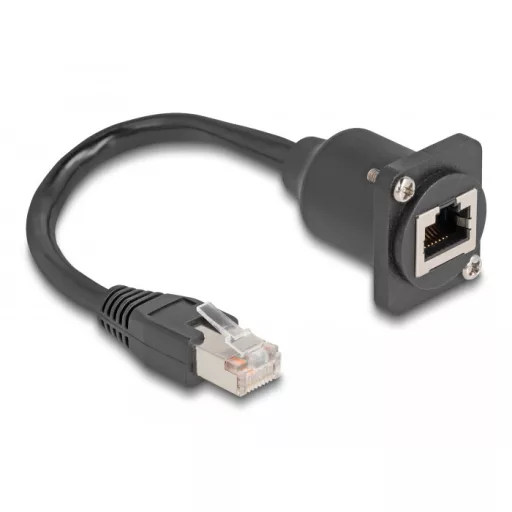 Delock D-típusú RJ45 kábel apa   anya Cat.5e fekete, 20 cm (87964)
