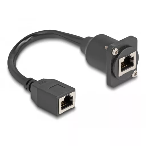 Delock D-típusú RJ45 kábel anya   anya Cat.5e fekete 20 cm (87968)