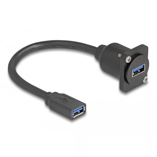 Delock D-típusú USB 5 Gbps kábel A-típusú anya   A-típusú anya fekete 20 cm (87983)