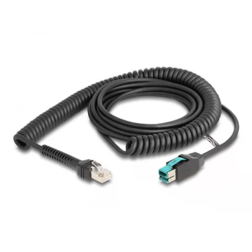 Delock Tekercselt kábel RJ50 apa   PoweredUSB apa 12 V 3 m fekete (87995)