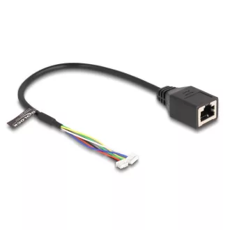   Delock Kábel RJ45 anya   tűfej anya 1,25 mm 4 tűs és tűfej anya 1,25 mm 6 tűs Cat.5e, 30 cm, fekete (88007)