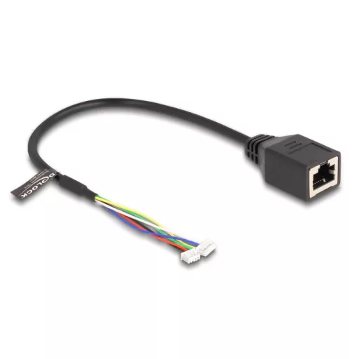 Delock Kábel RJ45 anya   tűfej anya 1,25 mm 4 tűs és tűfej anya 1,25 mm 6 tűs Cat.5e, 30 cm, fekete (88007)