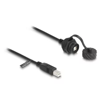   Delock Kábel USB 2.0 B-típusú apa   USB 2.0 B-típusú anya installálásra IP68 por és víz elleni védő bajonettzá kalappal fekete, 1 m (88011)