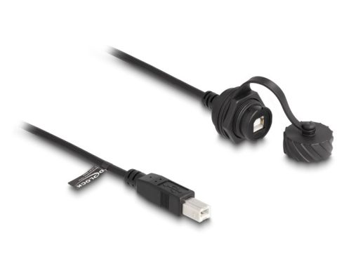 Delock Kábel USB 2.0 B-típusú apa   USB 2.0 B-típusú anya installálásra IP68 por és víz elleni védő bajonettzá kalappal fekete, 1 m