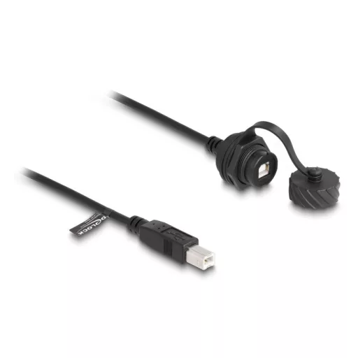 Delock Kábel USB 2.0 B-típusú apa   USB 2.0 B-típusú anya installálásra IP68 por és víz elleni védő bajonettzá kalappal fekete, 1 m (88011)