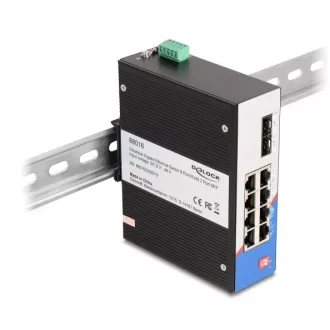   Delock Ipari Gigabit Ethernet Elosztó 8 port RJ45 2 port SFP DIN sínhez (88016)