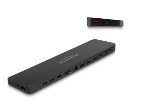 Delock USB Type-C  hármas elrendezésű dokkoló állomás DisplayLink  4K / USB 5 Gbps / LAN / SD / Audio / PD 80 W együtt (88050)