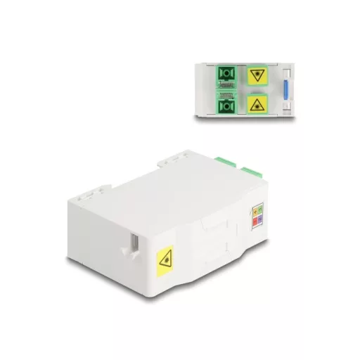 Delock Optikai szál csatlakoztató doboz DIN sínhez csatlakozó tartállyal és 4 x SC Simplex coupler-rel (88097)