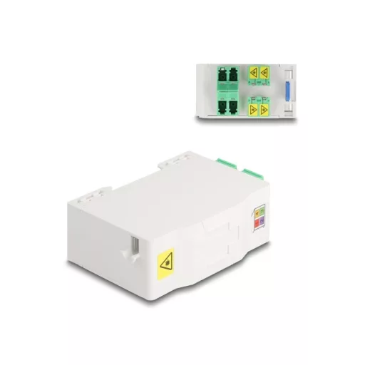 Delock Optikai szál csatlakoztató doboz DIN sínhez csatlakozó tartállyal és 4 xLC Duplex coupler-rel (88098)
