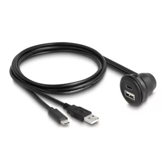   Delock USB 2.0 kábel A-típusú és USB Type-C  apa, 90 -ban hajlított A-típusú USB anya és 90 -ban hajlított USB Type-C  anya végződéssel 1 m fekete (88103)