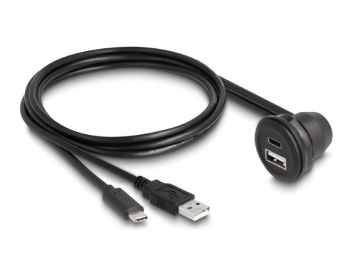 Delock USB 2.0 kábel A-típusú és USB Type-C  apa, 90 -ban hajlított A-típusú USB anya és 90 -ban hajlított USB Type-C  anya végződéssel 1 m fekete