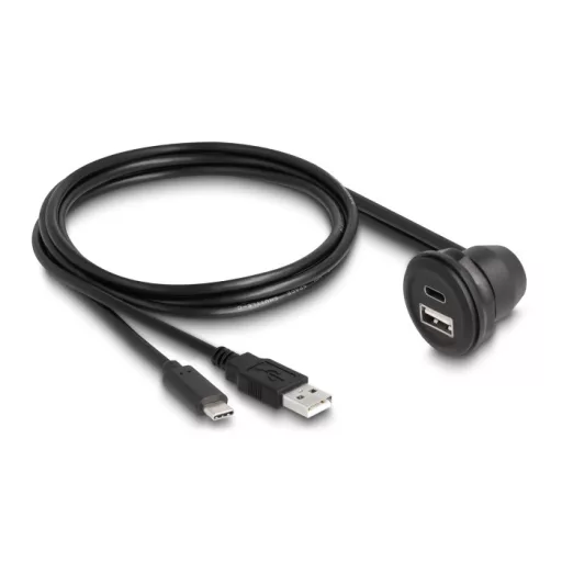 Delock USB 2.0 kábel A-típusú és USB Type-C  apa, 90 -ban hajlított A-típusú USB anya és 90 -ban hajlított USB Type-C  anya végződéssel 1 m fekete (88103)