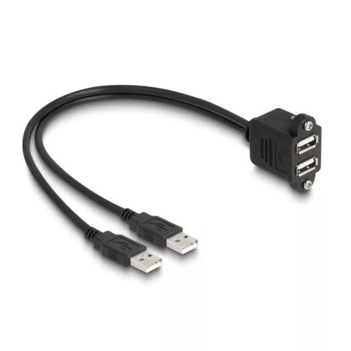 Delock USB 2.0 kábel 2 x USB A-típusú apa végződéssel, valamint egy 2 x USB A-típusú anya csavarokkal beépített végződéssel 1 m, fekete (88105)