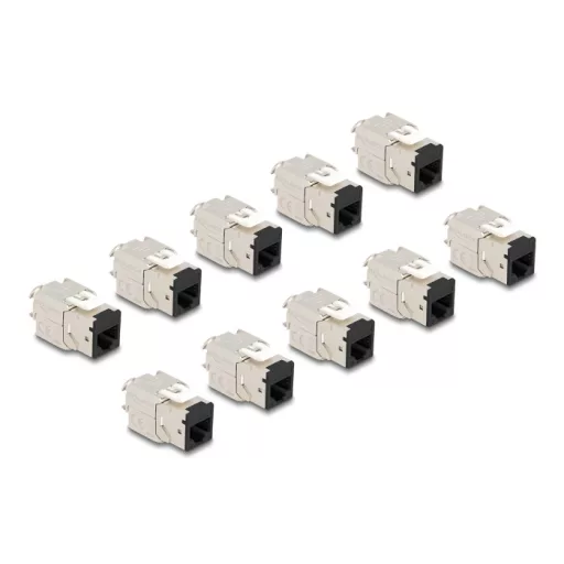 Delock Keystone Modul RJ45 anya - LSA Cat.6A eszközmentes fekete 10 db-os szett (88118)
