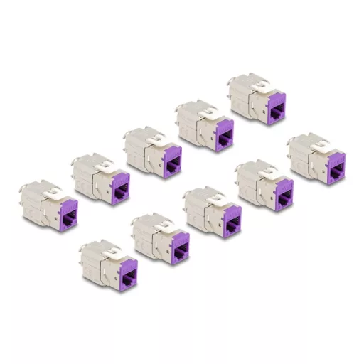 Delock Keystone Modul RJ45 anya - LSA Cat.6A eszközmentes ibolya 10 db-os szett (88121)