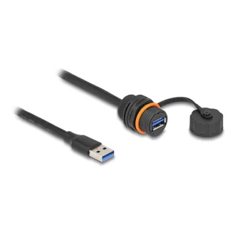   Delock USB 5 Gbps kábel A-típusú apa   A-típusú anya csatlakozó M20 cérnás installációhoz és védőkupakkal IP68 por és vízhatlan 60 cm fekete (88149)