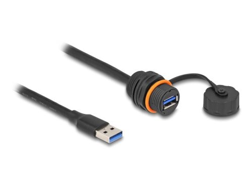 Delock USB 5 Gbps kábel A-típusú apa   A-típusú anya csatlakozó M20 cérnás installációhoz és védőkupakkal IP68 por és vízhatlan 60 cm fekete (88149)