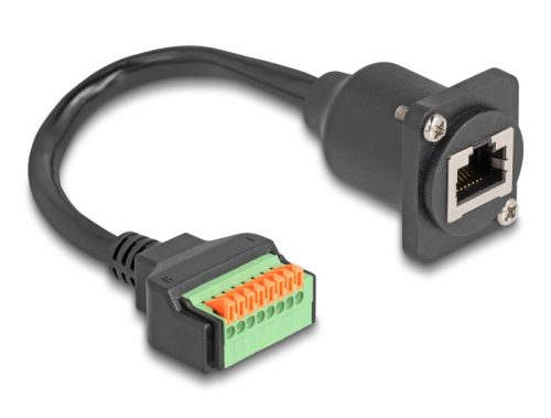 Delock D-típusú kábel RJ45 anya - Terminal Block nyomó gombbal Cat.5e fekete 30 cm (88153)