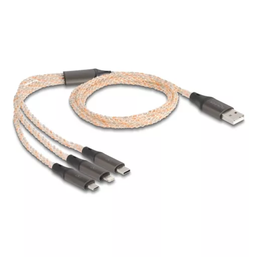 Delock USB RGB töltő kábel 3 az 1-ben A-típus - Lightning  / Micro USB / USB Type-C  1,20 m (88158)