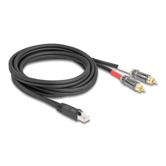   Delock RJ45 adapter kábel apa - 2 x RCA apa fekete, 2 m (88171)