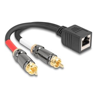   Delock RJ45 adapter kábel apa - 2 x RCA apa fekete, 20 cm (88172)