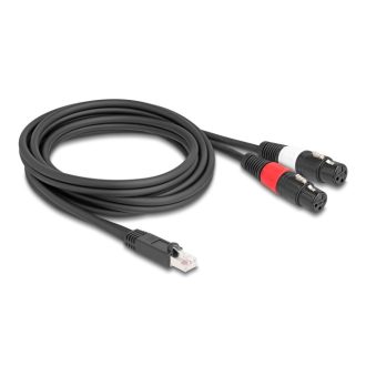   Delock Adapter RJ45 kábel apa - 2 x XLR 3 tűs anya fekete színű 2 m (88176)