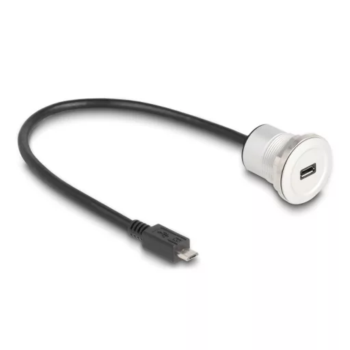 Delock USB 2.0 Micro-B beépített anya kábelcsatlakozóval 30 cm, alumínium (88184)