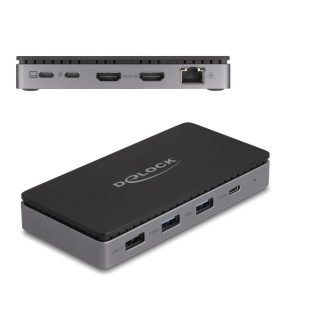   Delock USB Type-C  dokkolóállomás 4K - hoz kettős HDMI MST / USB / Gibabit LAN / PD 3.0 85 W (88271)
