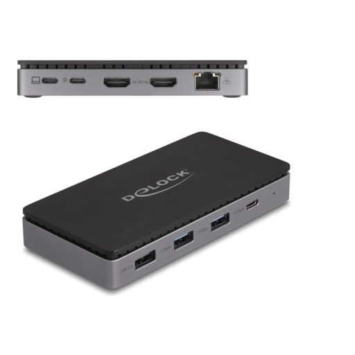 Delock USB Type-C  dokkolóállomás 4K - hoz kettős HDMI MST / USB / Gibabit LAN / PD 3.0 85 W (88271)